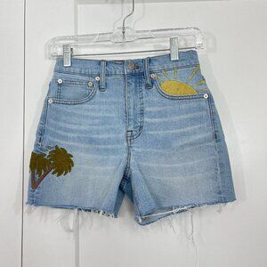 Madewell Size 24 Blue High Rise Embroidered Cutoff Denim Jean Shorts